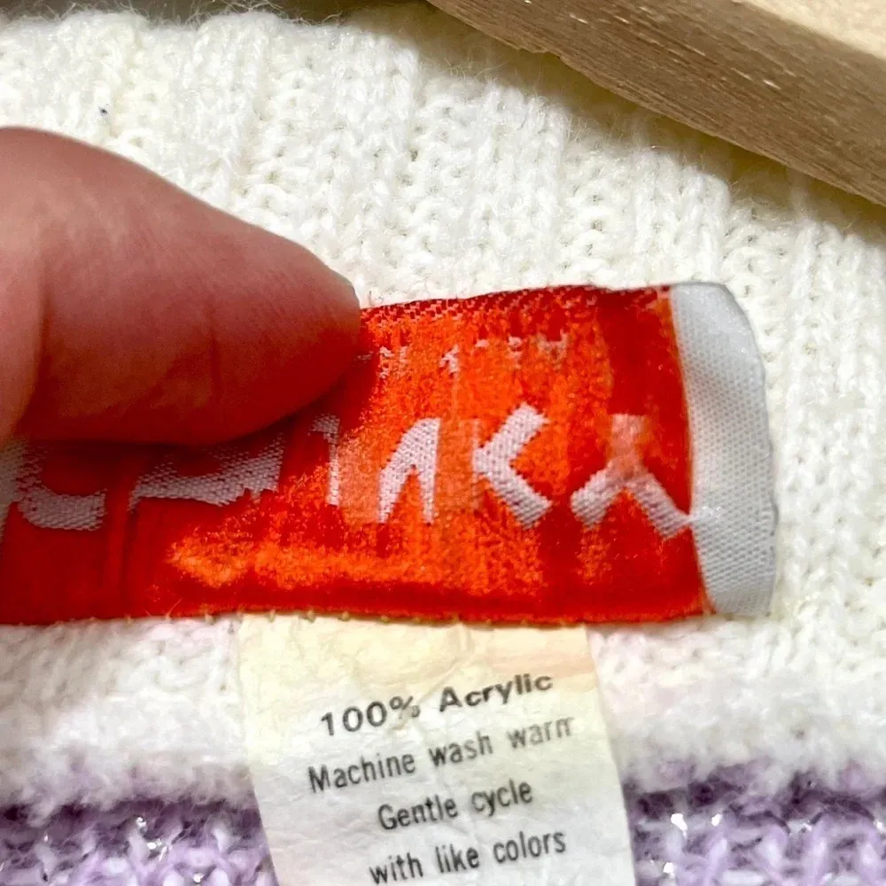 Vintage 80’s Spunky Fairy Kei Kawaii Pastel Flower Print Sparkle Knit Sweater Purple Size undefined - Image 3