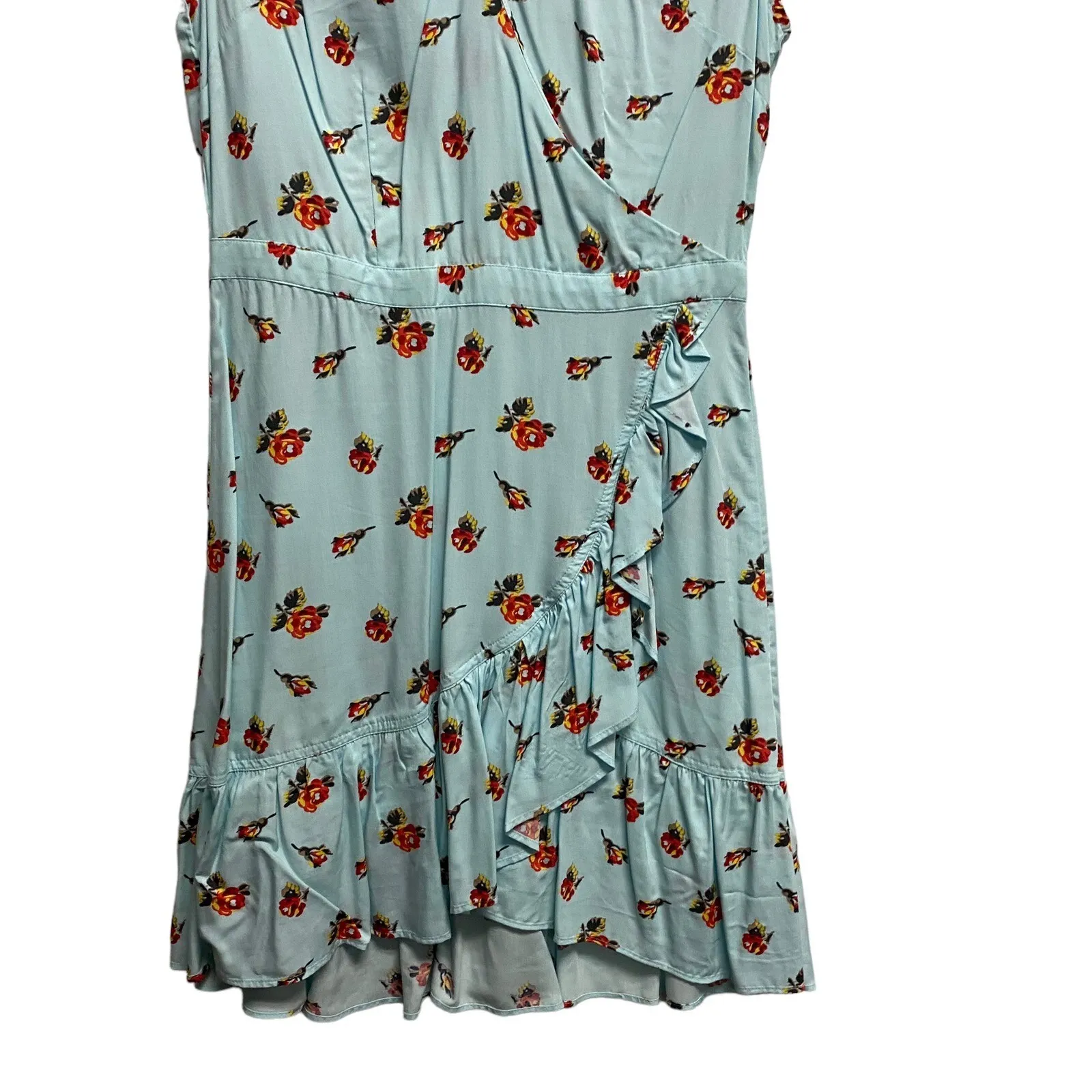 J CREW Mercantile Womens 2 Blue Dainty Floral Faux Wrap Dress Ruffle Cap Sleeve - Image 8
