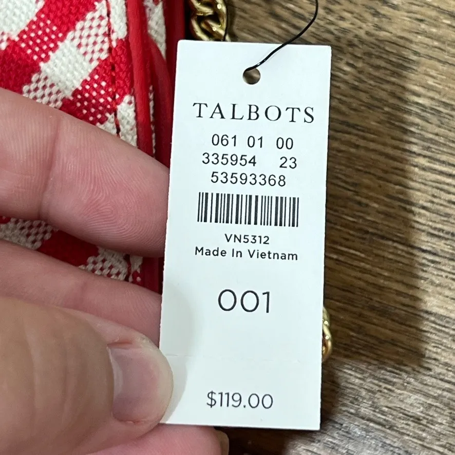 Talbots‎ Red White Gingham Purse NWT $119 Cotton Linen Leather Gold Chain Twist - Image 10