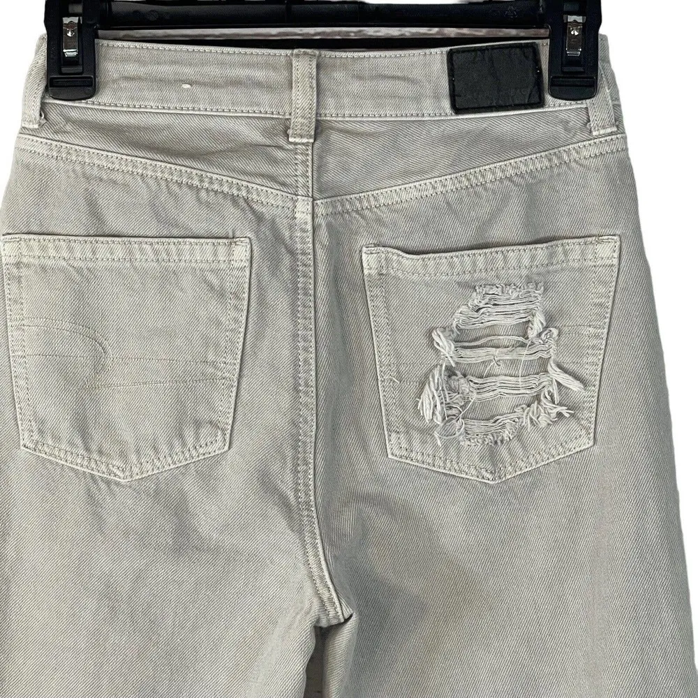 American Eagle SZ 00 Mom Straight Jeans Mid-Rise Distressed Rips Pockets Gray - Image 5