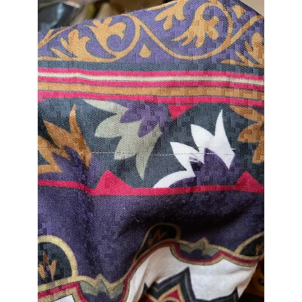 Italian Made Damask Square Scarf 45 Grecian Print Brown Purple - Image 6