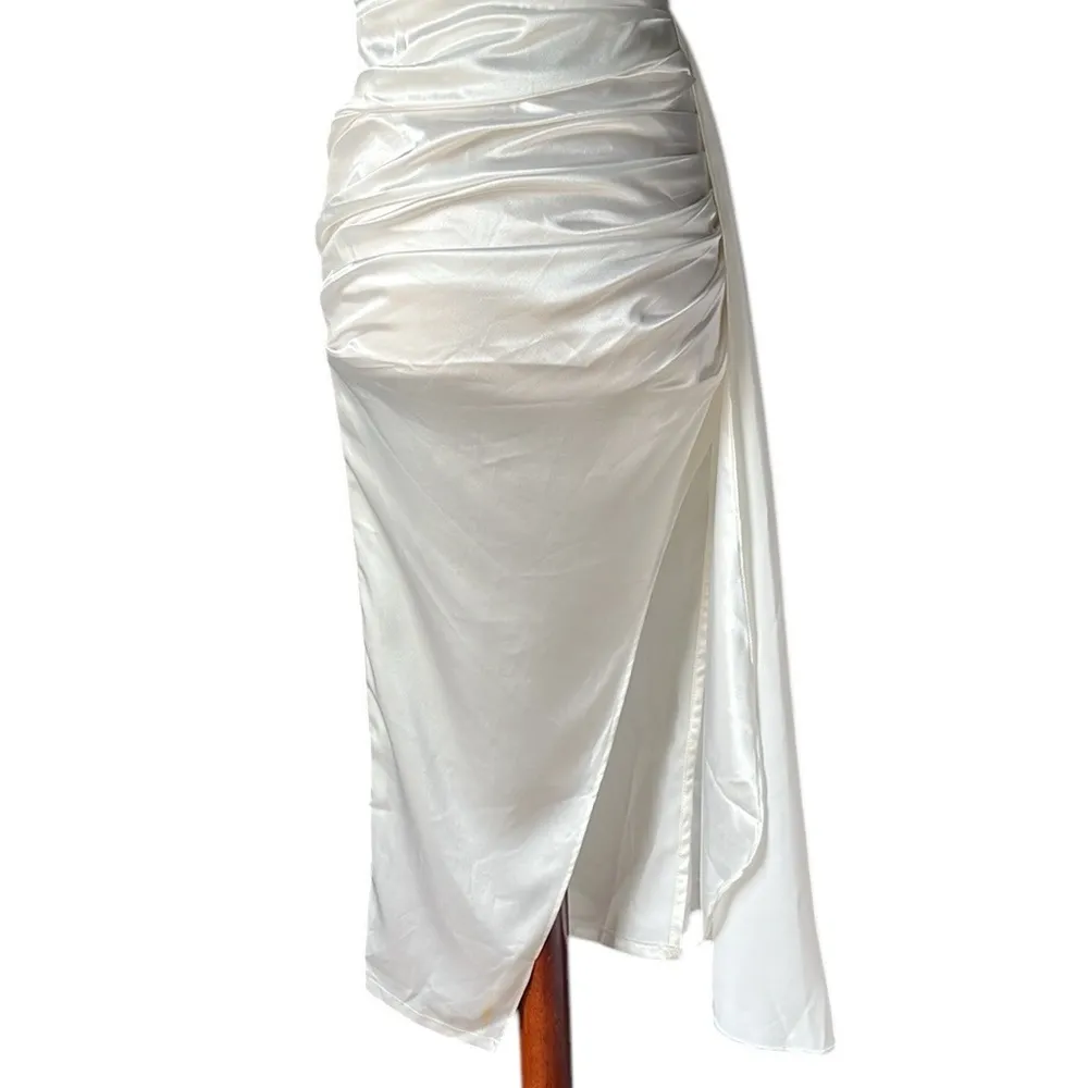 H2Store Satin asymmetrical dress with high slit White Size XS - Image 5