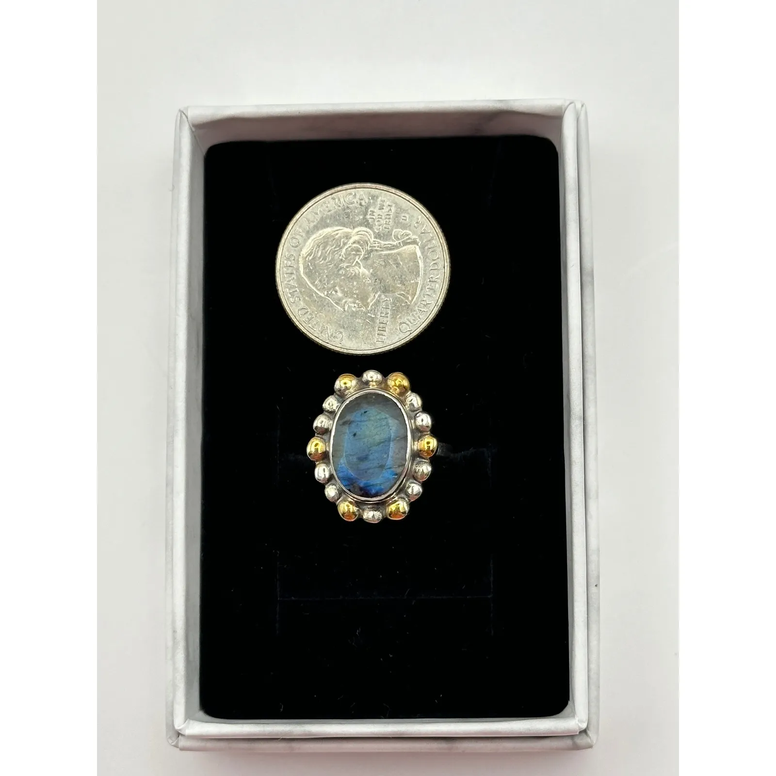 Faceted Labradorite Sterling Silver Handmade Ring Size 8 - Image 8