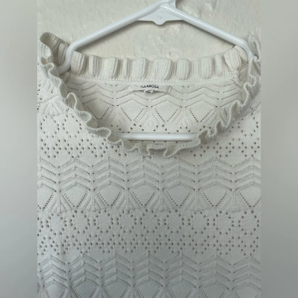 Tularosa Lana 100% nylon knit sweater, cream/white, ruffle neck, cropped; size S - Image 2