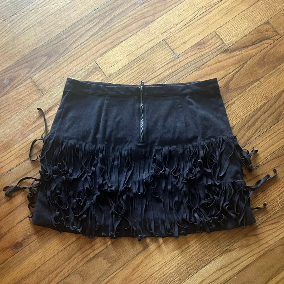 Hollister Fringe Mini Skirt Women’s Faux Suede Western Boho Brown Festival - Image 3