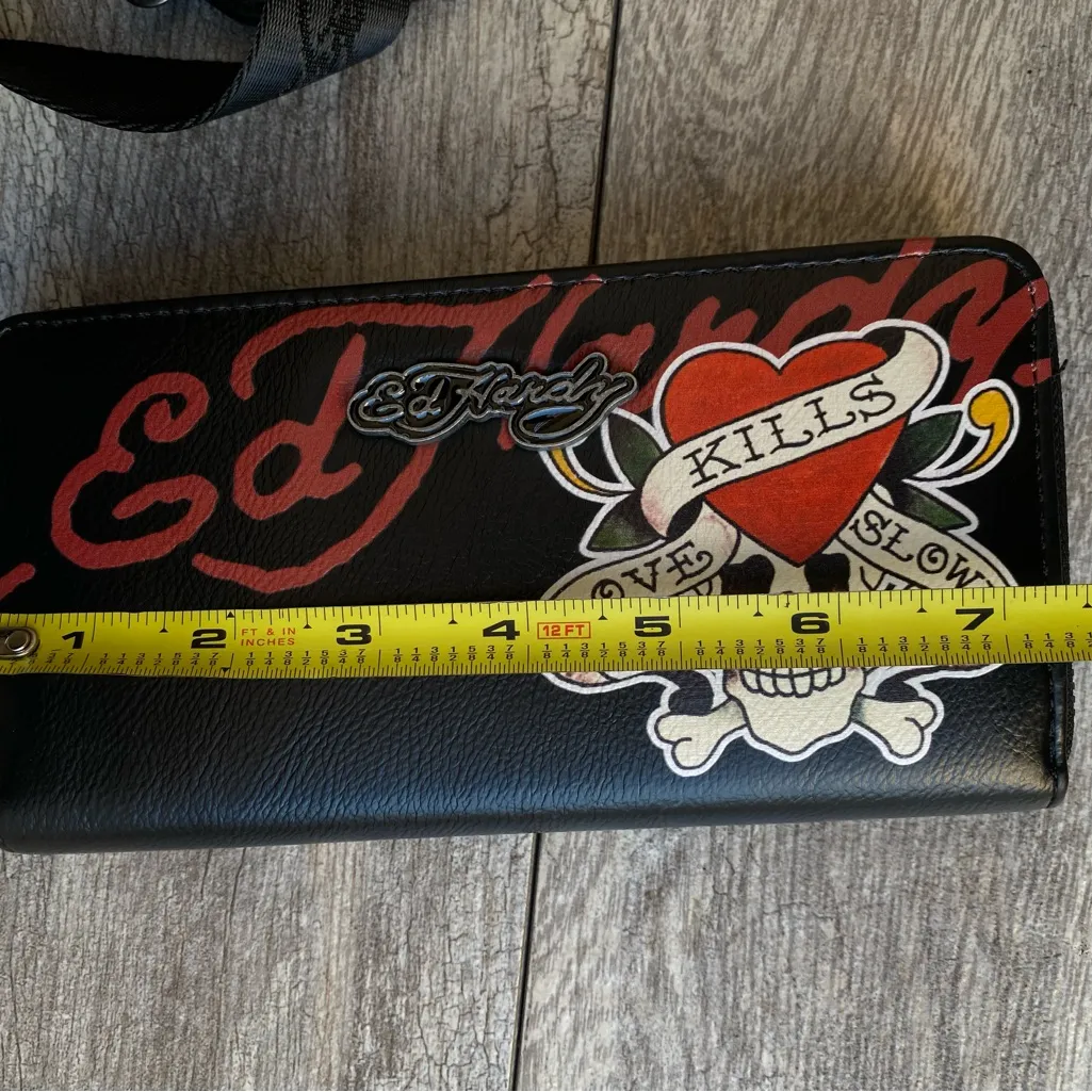 Ed Hardy Studded Embroidered Skull Satchel Bag & Wallet Set Y2K Love Kills - Image 8