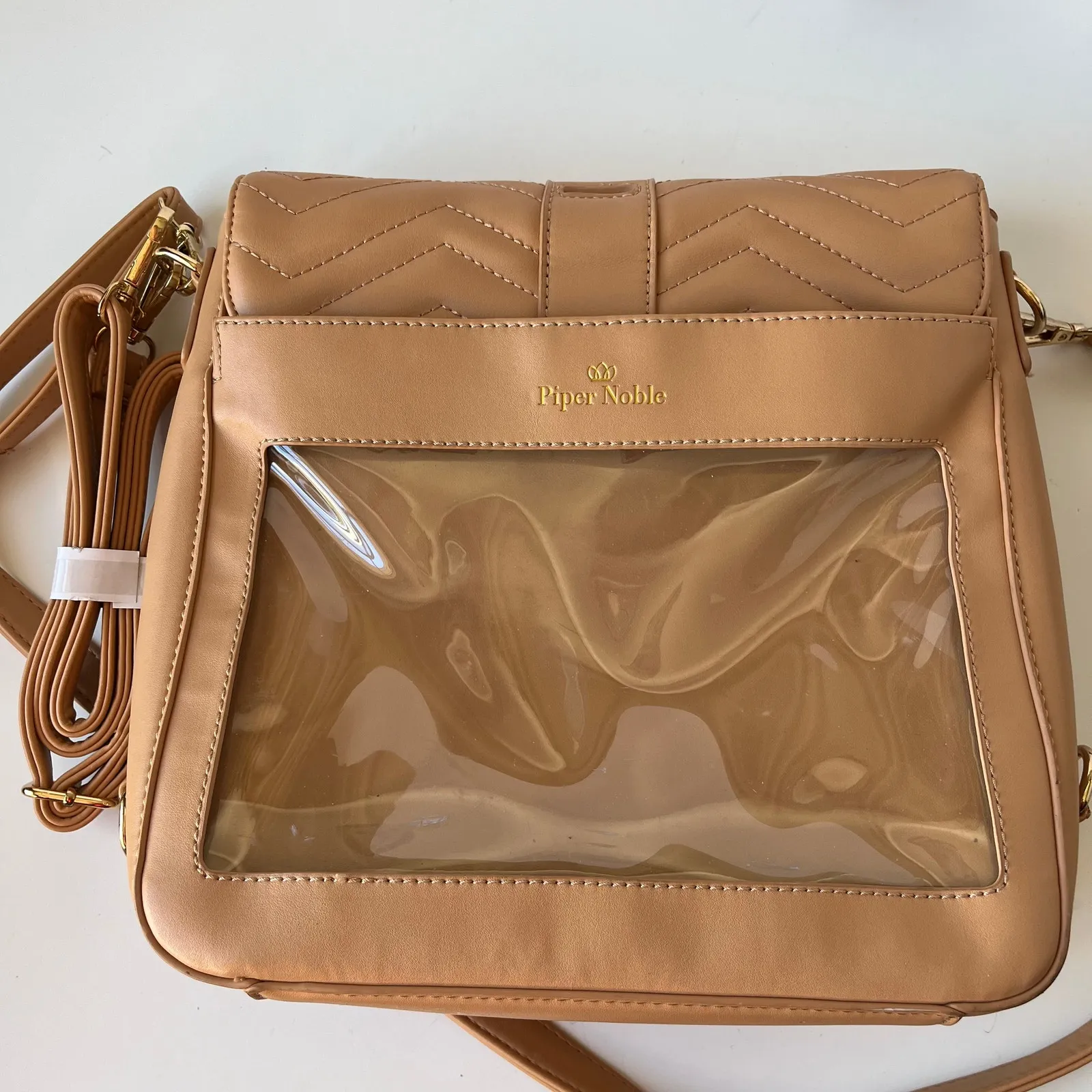 Piper Noble Quilt Convertible Backpack Crossbody Bag Neutral Blush Vegan Leather Tan - Image 3