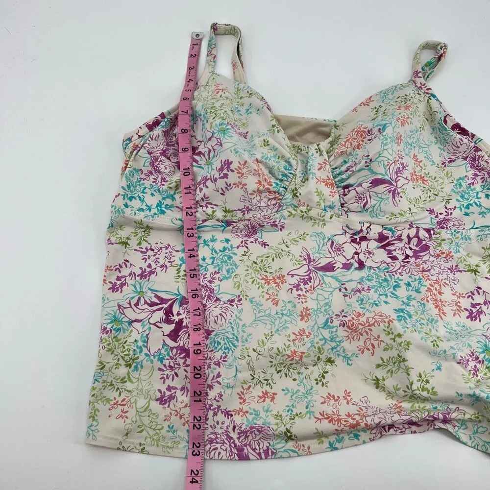 LANDS’ END Tankini Top Swimsuit Underwire Bra Cup Floral Padded Pink Green 22W - Image 3