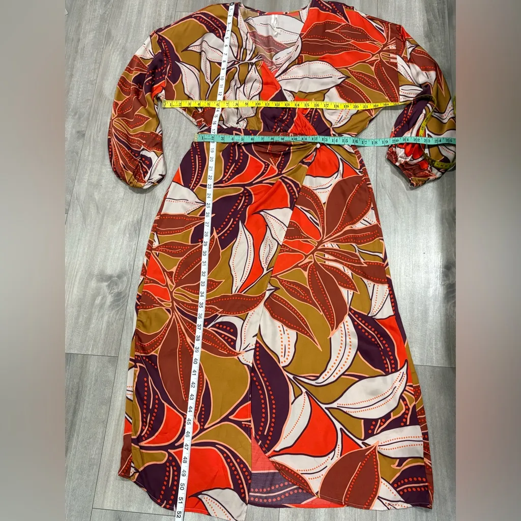 Anthropologie Floral Printed Midi, Long Sleeve Dress Size L - Image 12