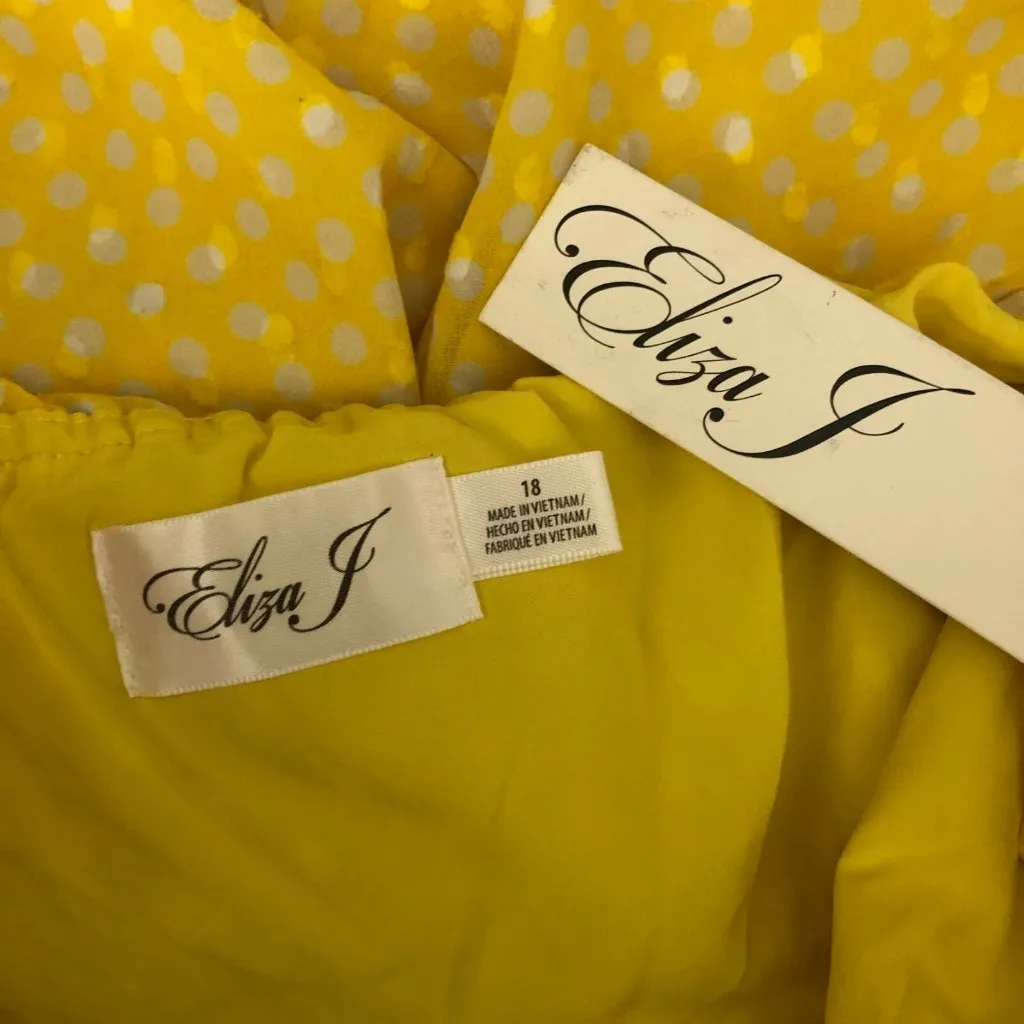 Eliza J Dress Swiss Dot Halter Ruffle Sharkbite Hem Polka Dot Yellow Size 18 - Image 3