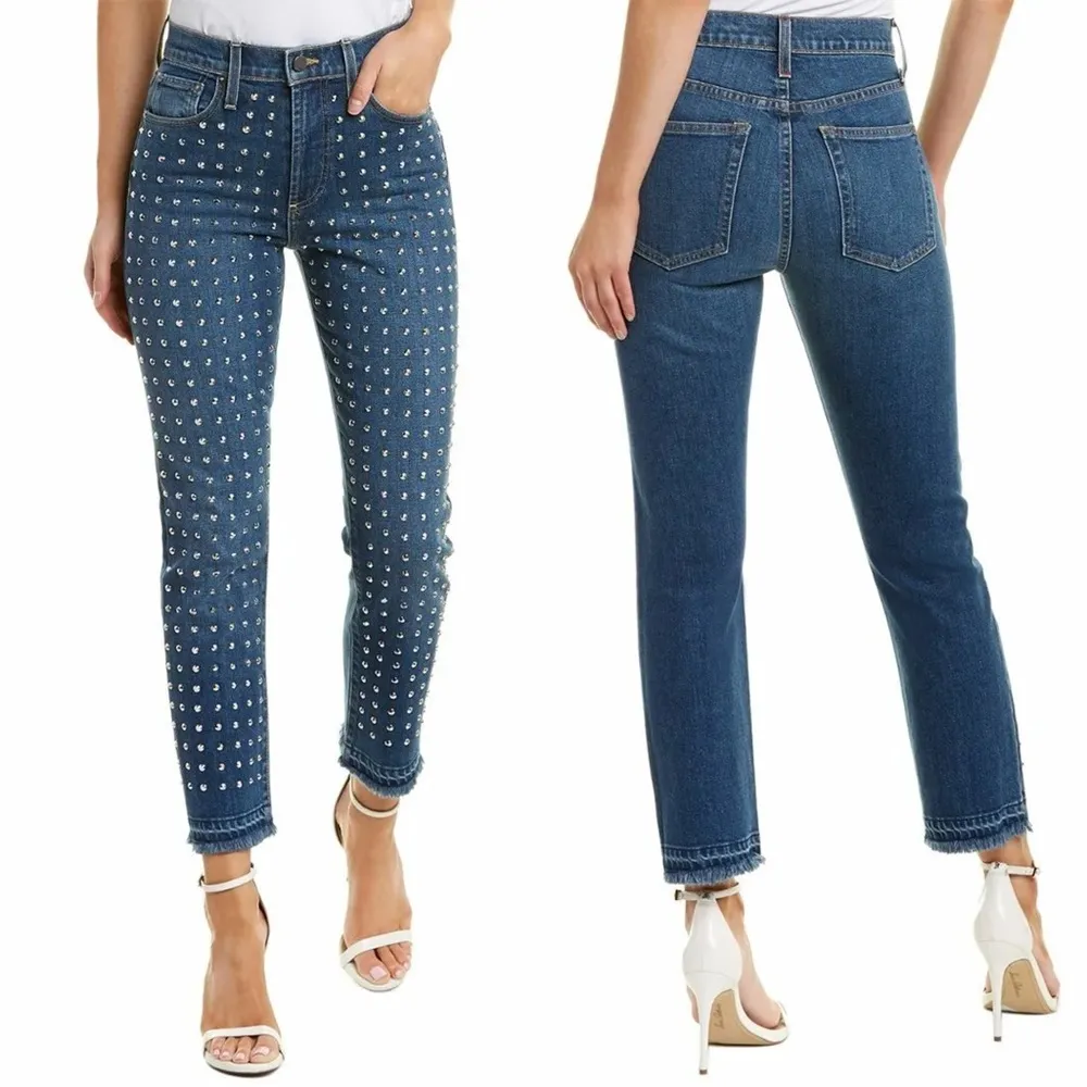 AO.LA • Alice + Olivia Amazing High Rise Slim Girlfriend Jean studded cropped - Image 4