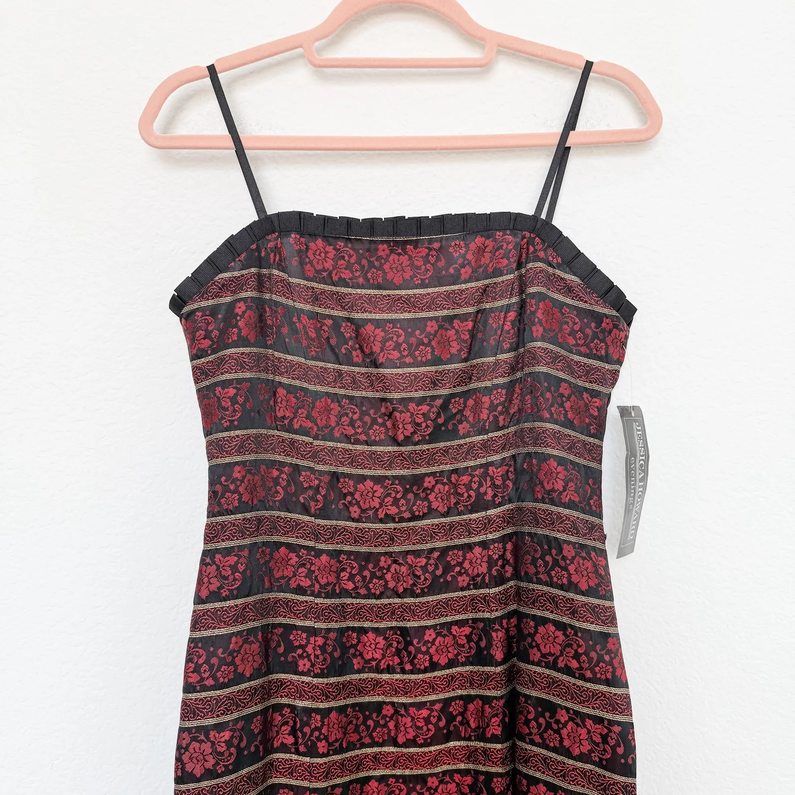 NWT Jessica Howard Evening Dress Black Red Floral Midi Size 4 Goth Romantic 90s - Image 2