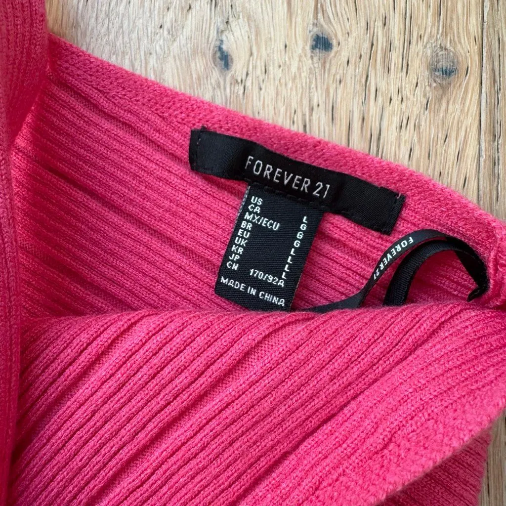 Forever 21 Hot Pink Fucsia Going Out Cross Chest Ribbed Bodysuit Size Large - Image 3