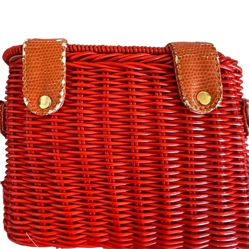 Maggi B Shoulder Bag Wicker Purse Square Bag Burnt Orange 7" L x 5" H 17" strap - Image 4