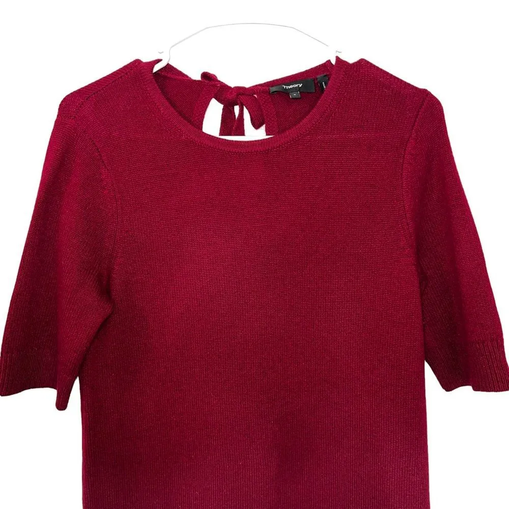 Theory 100% Cashmere Audrielle Red Knit Mini Sweater Dress Half Sleeve S - Image 3