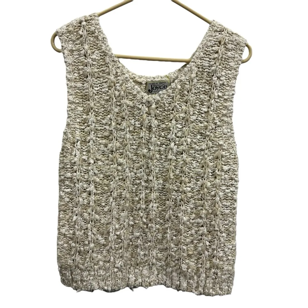 Joyce Acrylic Knits Vintage 80s Cream Sleeveless Tank V Neck Sweater Womens L Size L - Image 4