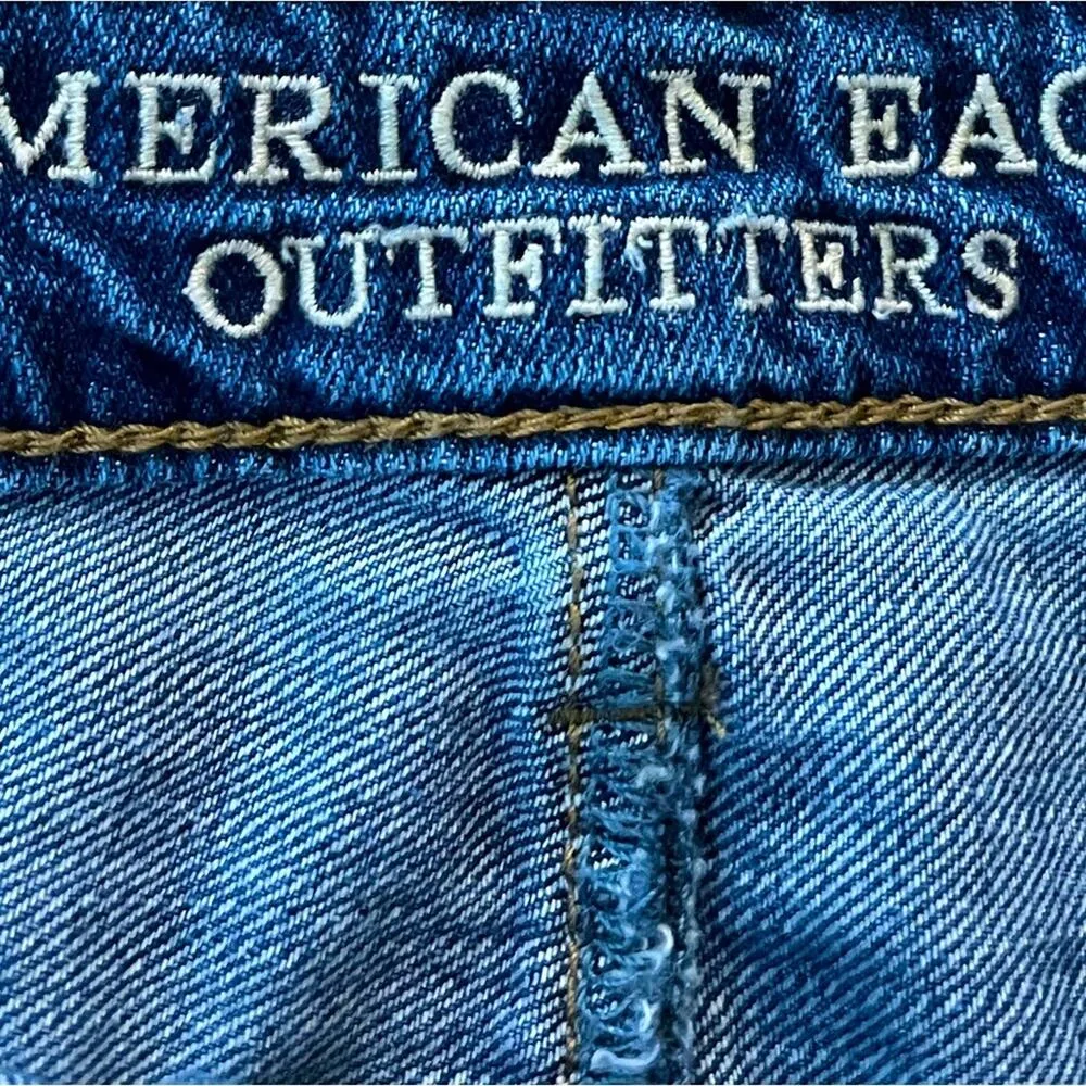 American Eagle Denim Jean Mini Skirt Distressed Raw Hem Cotton Women’s Size 12 - Image 3