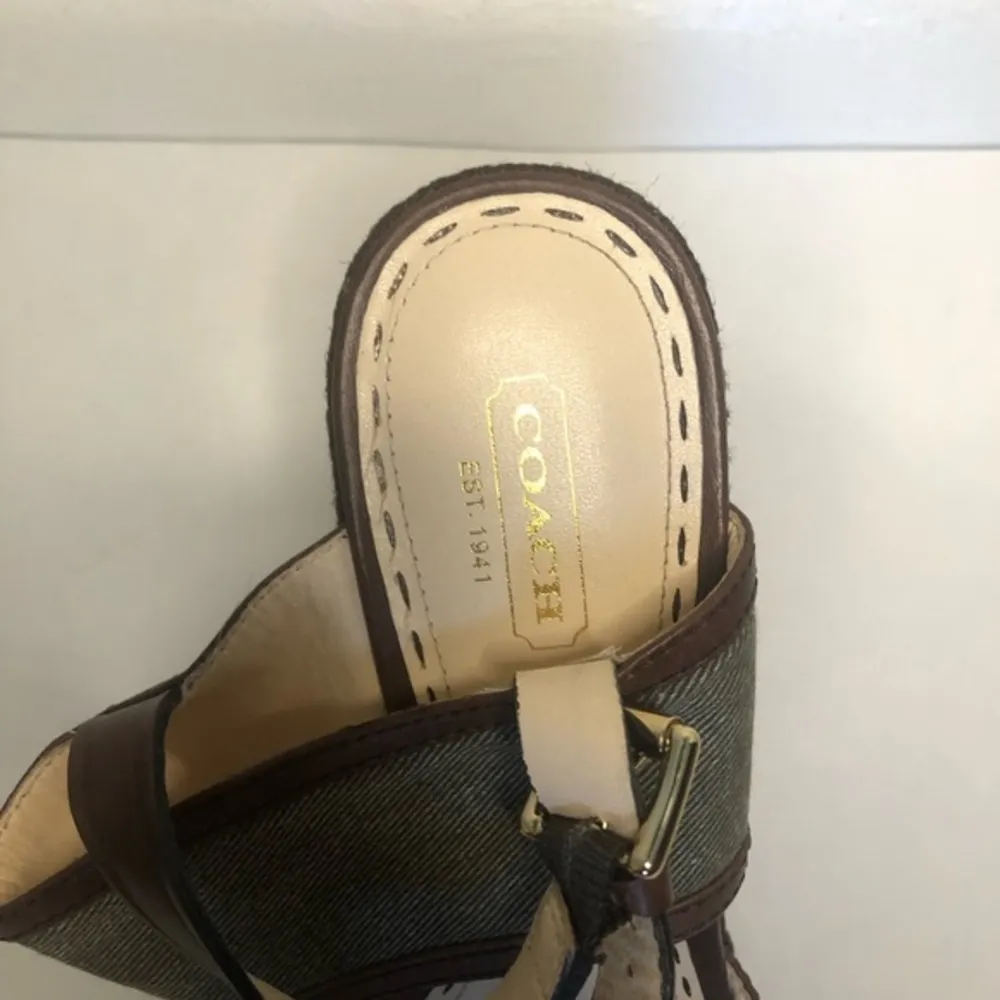 Coach Daria Platform Sandals Heels Olive Green 9B - Image 6