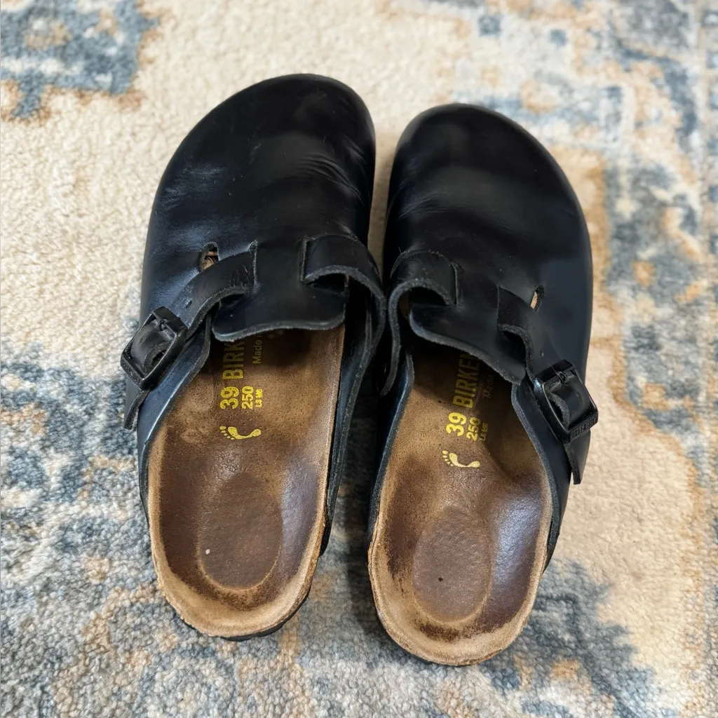 Birkenstock Black Leather Clogs Shoes Size 39/8.5 - Image 4