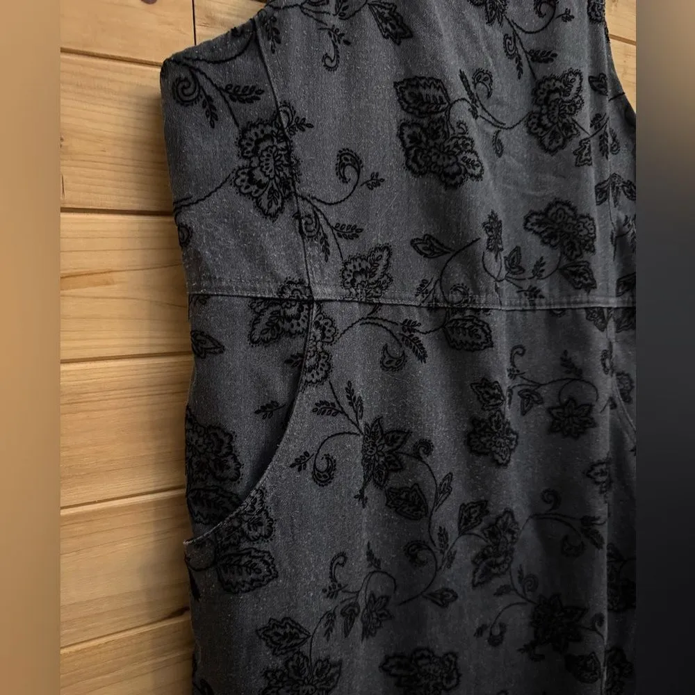 Vintage Talbots Size Large Gray Velvet Floral Overall Dress Whimsigoth Goth - Image 4