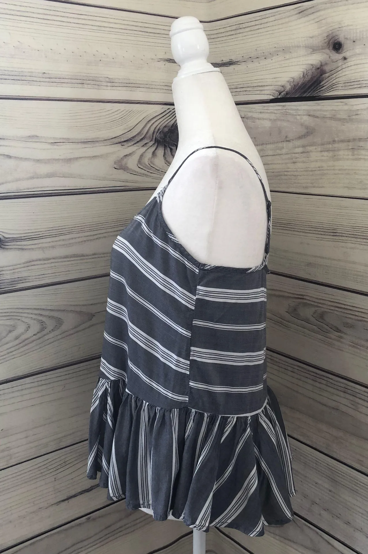 Old Navy Grey & White Striped Peplum Tank - Image 3