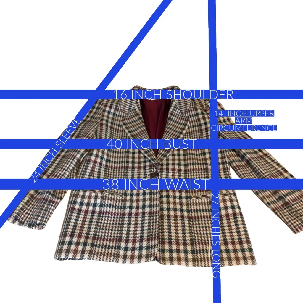 VINTAGE 1980'S PRIVATE CONCEPTS BURGUNDY & GREEN WOOL BLEND PLAID BLAZER (10) Multiple - Image 12