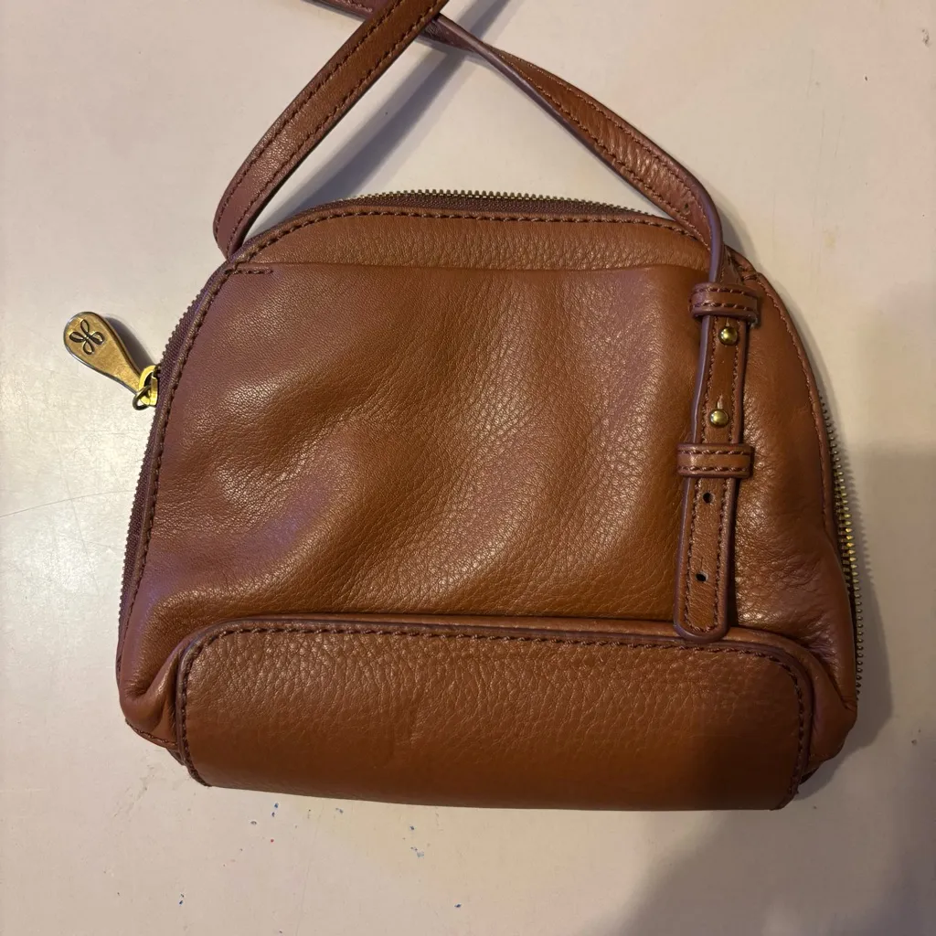 Hobo Brown Leather Small Coastal Cowgirl Fisherman Preppy Boho Crossbody Bag - Image 3