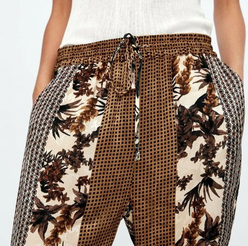Flowy Printed Pants w/ Pockets Color Block - Image 7