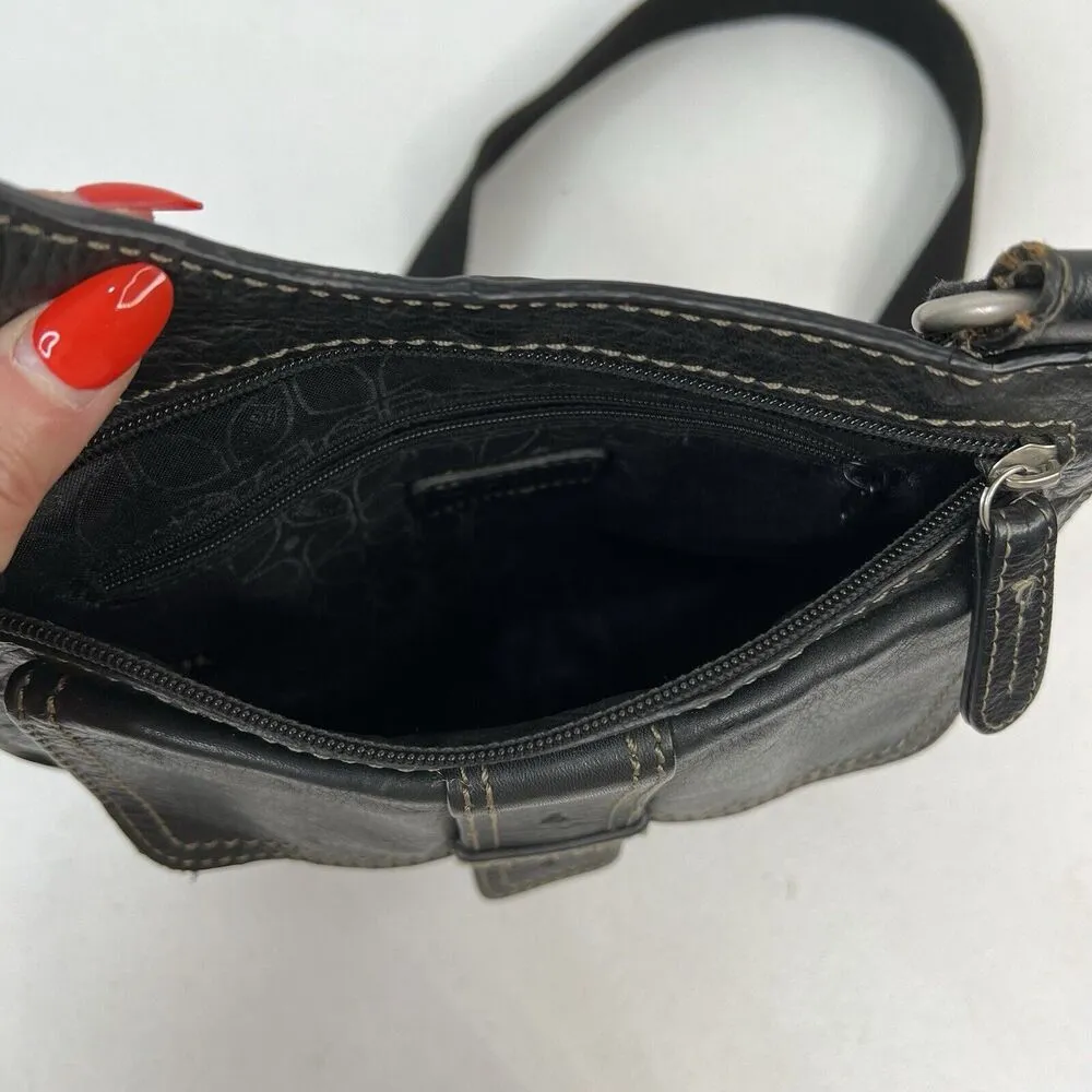 Fossil Black Leather Crossbody Shoulder Bag Messenger Purse Adjustable Strap - Image 7