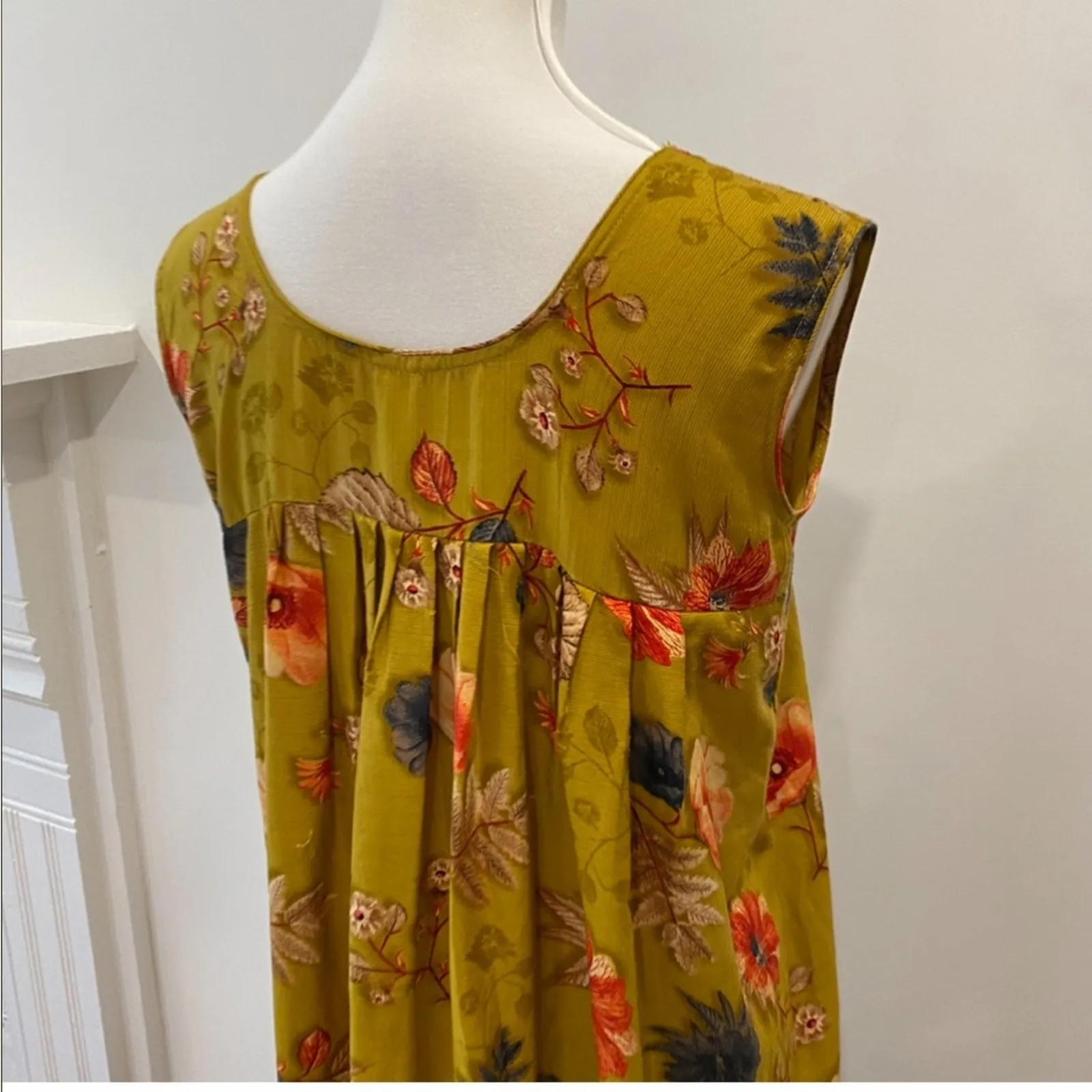 Vintage Handmade Dress Medium Fall Boho Cottage Dress Leaves Grandmacore leaf Tan - Image 11