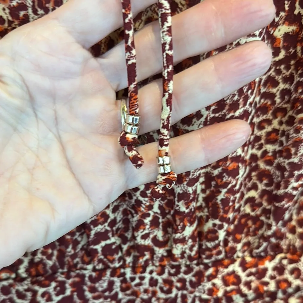 H&M Brown and Orange V-Neck Bishop Sleeve Dress - Image 6