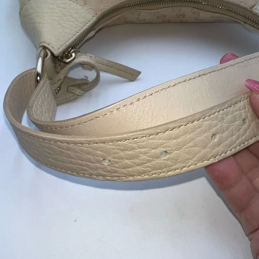 Dooney & Bourke Cream Signature Canvas and Leather Hobo Bag with Adjustable Leat - Image 5