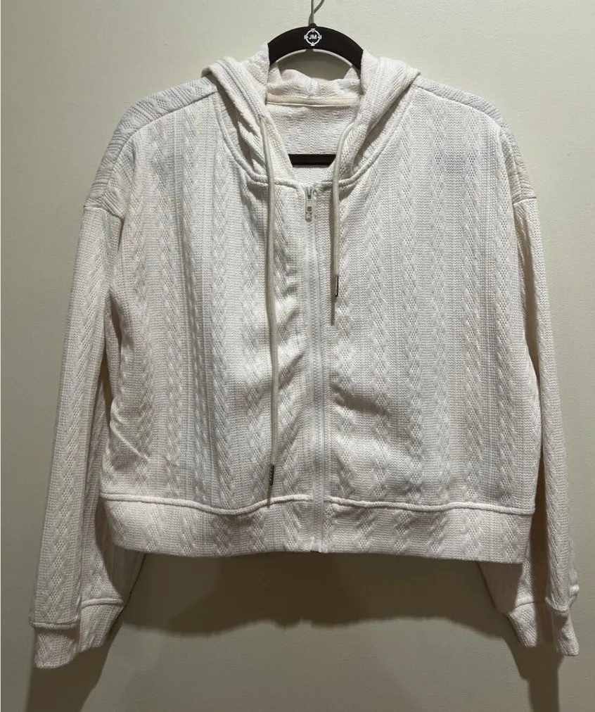 Dazy Cropped Zip Front Hoodie Jacket Size Large ~ Cream Color - Image 1