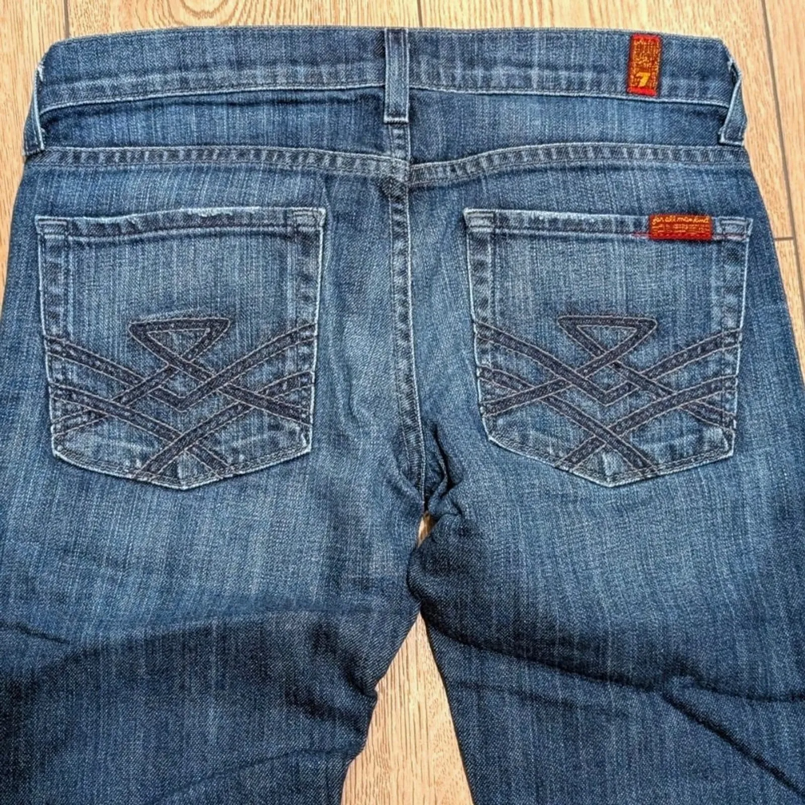 7 For All Mankind 26 Edie Jeans Slim Straight Leg Dark Faded Wash Made In USA - Image 5