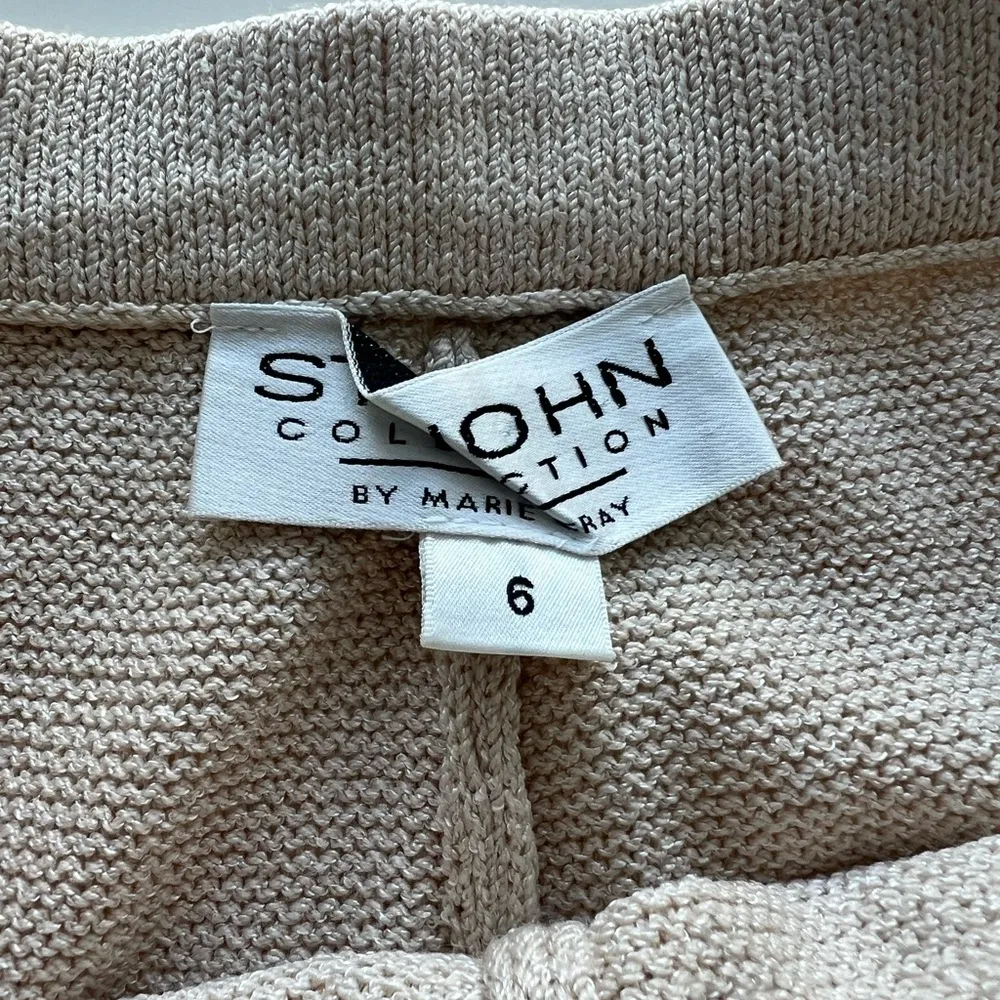 St. John Collection Santana Knit Pants Sz 6 taupe beige Wide Leg Pull On elastic - Image 6