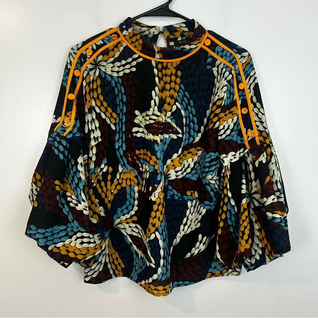 Isabel Marant Mixed Print Boho Blouse Ruched Balloon Sleeve Button Detail Medium - Image 2