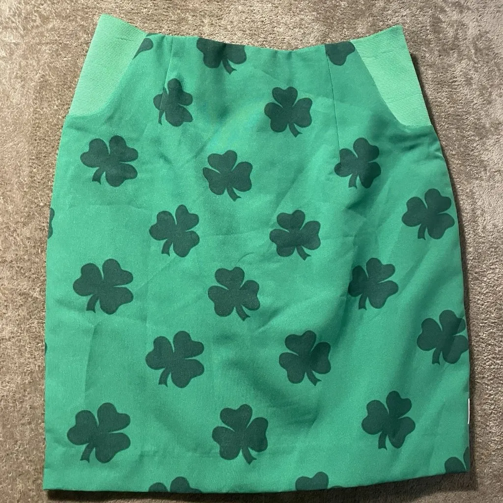 St Patricks Day Skirt Womens 10 Opposuites Kelly Green Clovers Above Knee Pencil - Image 2