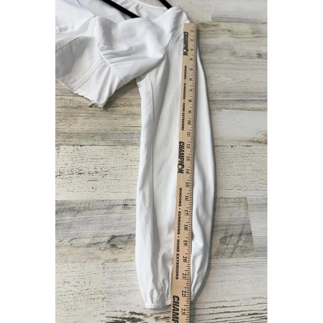 Kendall Kylie White Crop Top XS Long Sleeve V Neck Rayon Linen Boho Chic Trendy! - Image 8
