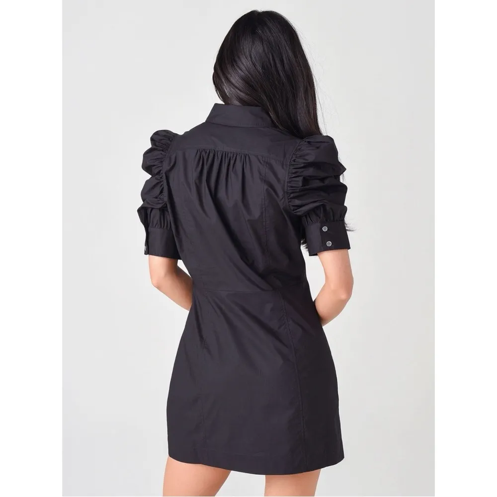 Frame Gillian Shirt Dress in Black Size XS Poplin Puff Sleeve Mini Preppy - Image 3
