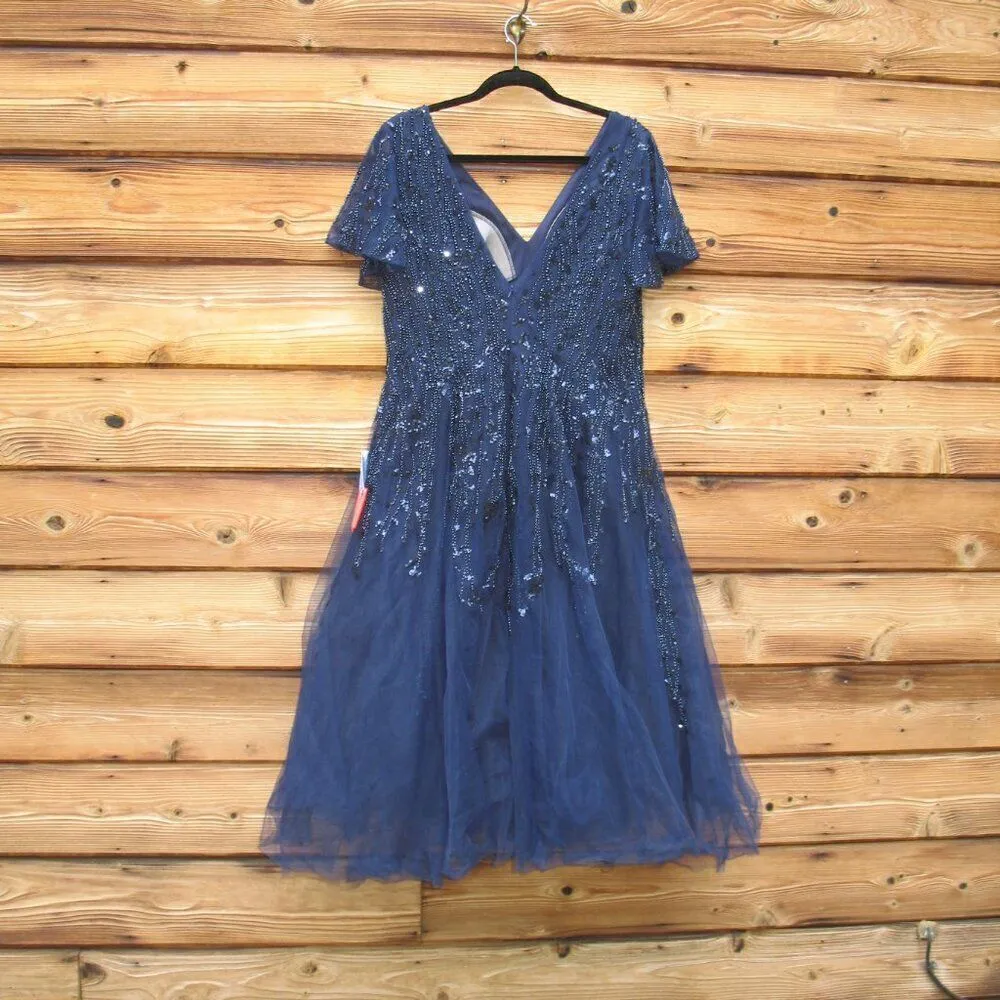 Mac Duggal 10806 Womens EMBELLISHED FLUTTER SLEEVE TEA-LENGTH DRESS - Image 12