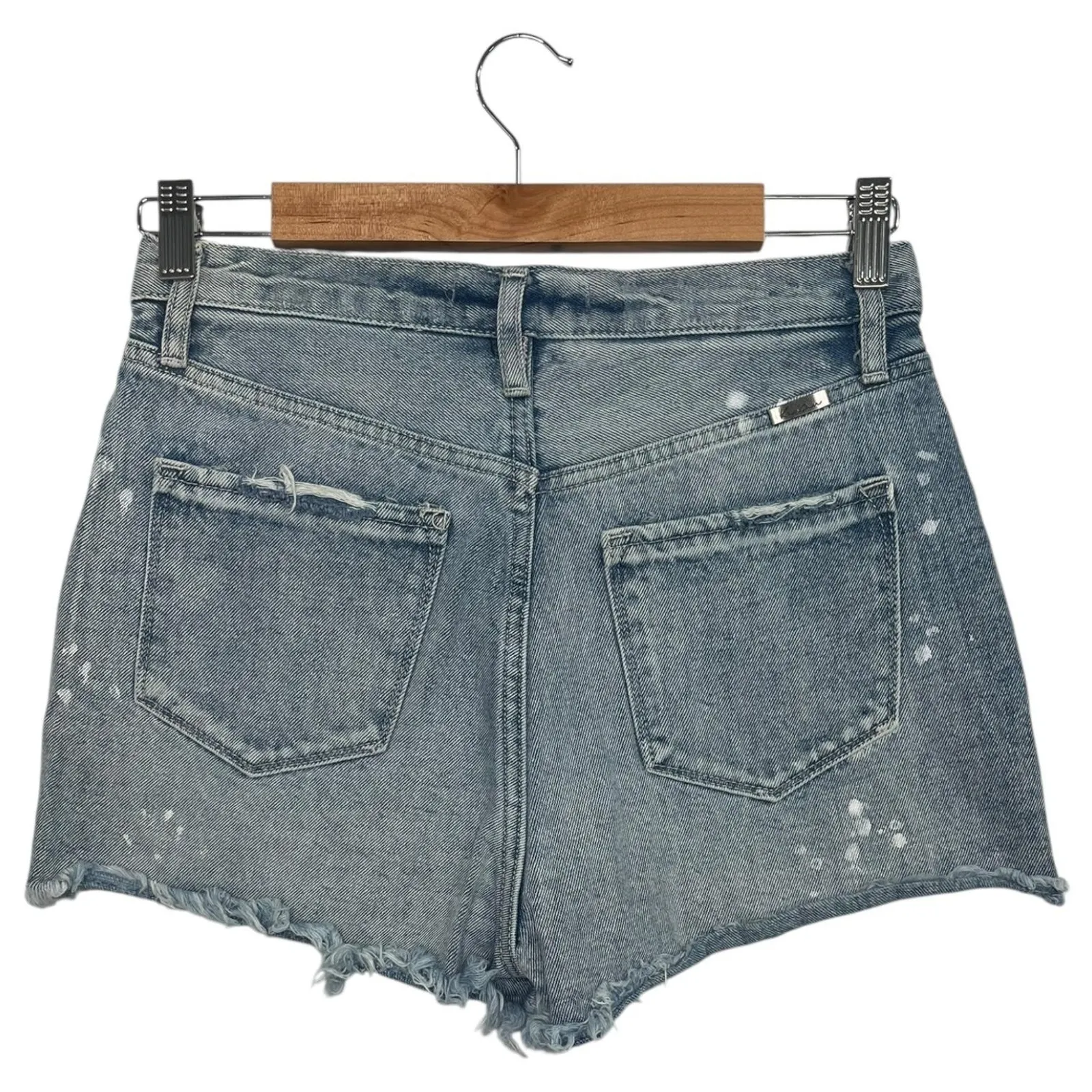 KanCan Denim Shorts Womens 5 26 High Rise Distressed Raw Hem Splatter Boho Beach Blue - Image 2