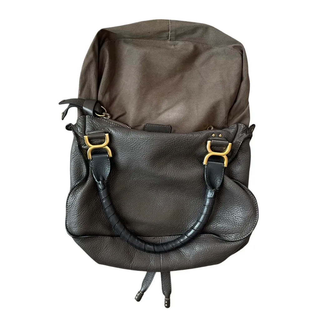 Chloe Marcie Bag Medium Size Cashmere Gray Leather Top Handle Handbag Purse - Image 14