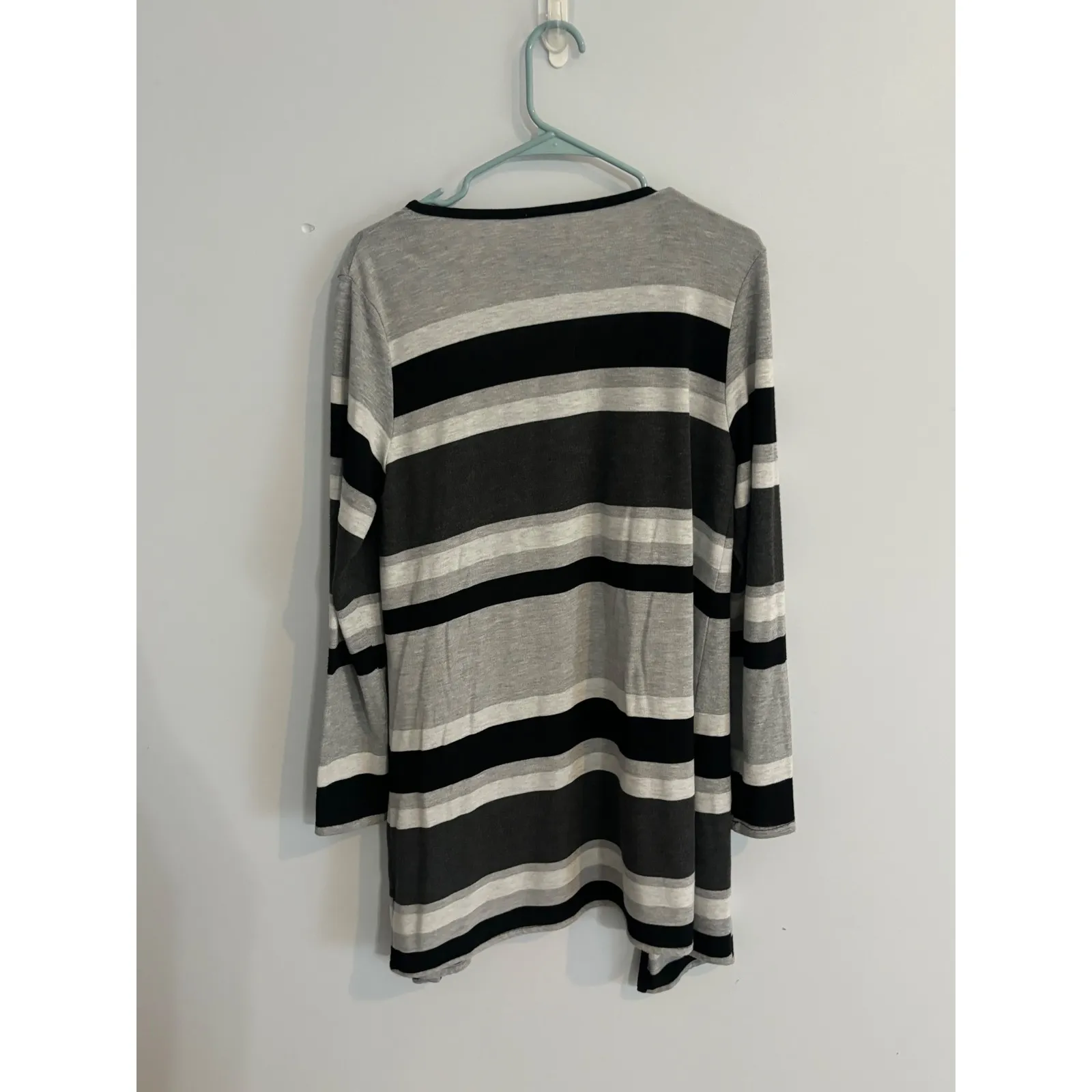 Sunday Open Front Cardigan Striped Lightweight Sweater Knit Cover Up Large Gray - Image 4