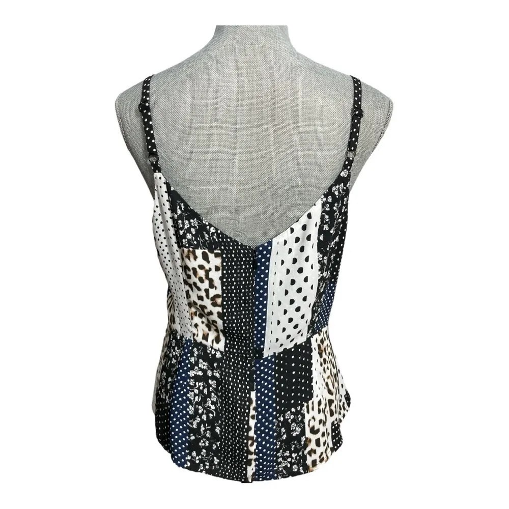 Cabi Chiffon Animal Print Polka Dot Faux Wrap Sleeveless Blouse Size 6 Women Q55 - Image 4