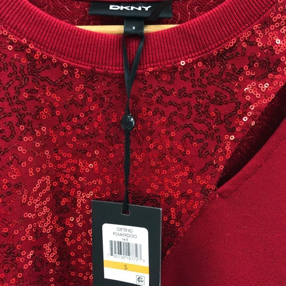 ‎DKNY Sequin-Embellished Keyhole Swe Holiday Red Small - Image 3