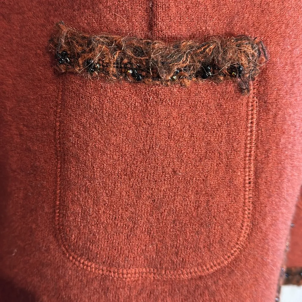 Mat Collection Orange Brown Beaded Cropped Pure Wool Jacket Blazer Small - Image 5