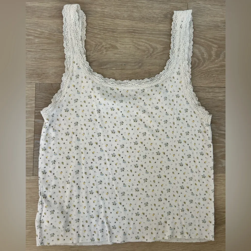 American Eagle Soft & Sexy Floral Lace Ribbed Tank Top - Image 4