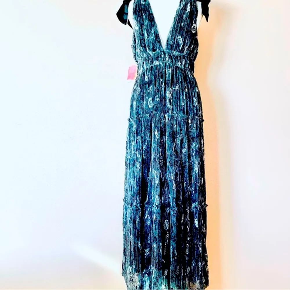 Arula Black & Silver Shimmer Shine Floral Sleeveless Maxi Dress Size XL - Image 7