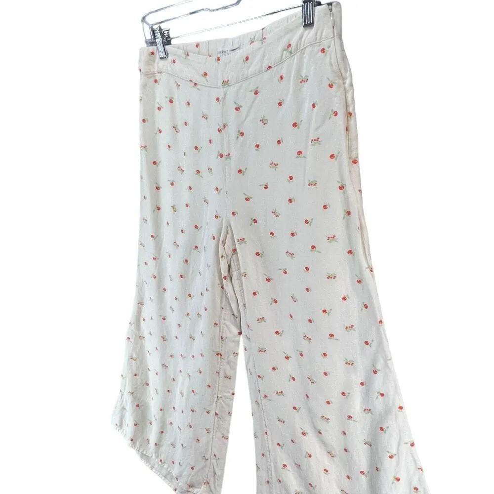 Anthropologie Feather Bone Pants Womens 4 Cream Red Cherries Talese Wide Leg - Image 3