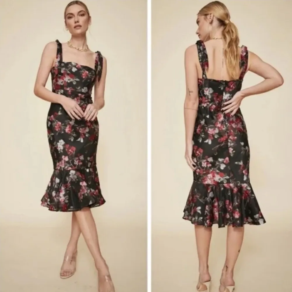 LPA Zelmira Floral Sleeveless Peplum Midi Flounce Dress Size Small - Image 2